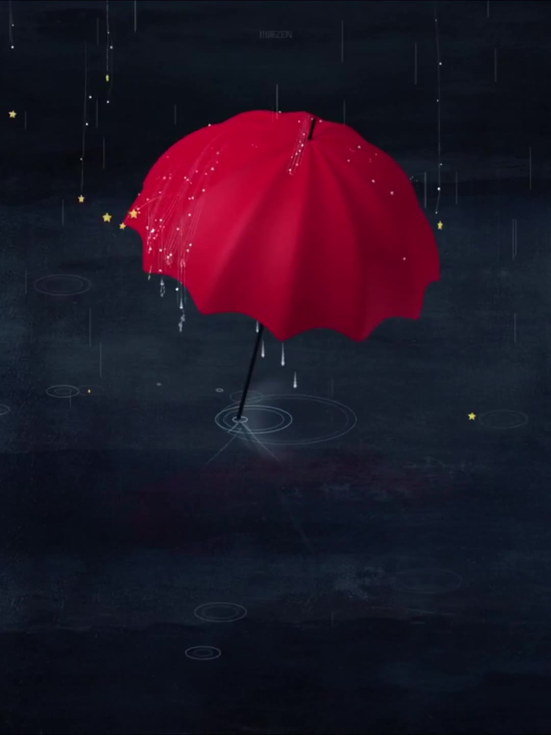 深色雨景中,一把红色的伞静静撑开